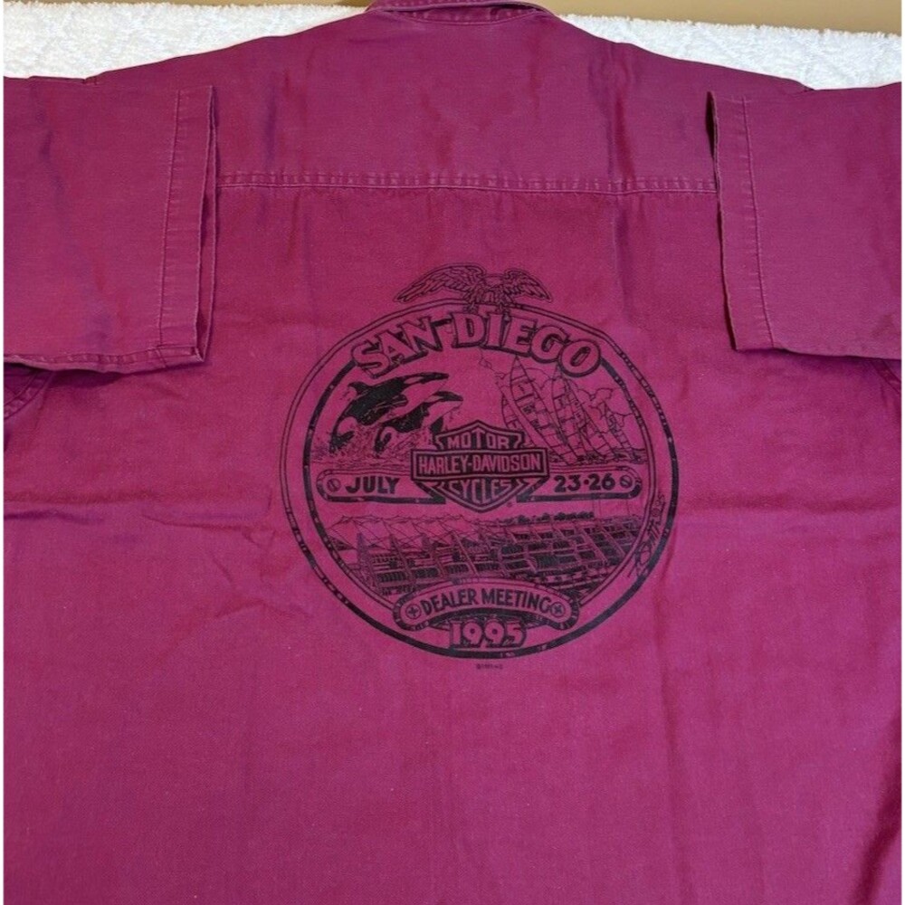 Vintage Harley Davidson 1995 San Diego Dealer Meeting 2 Sided Button Up Size XL